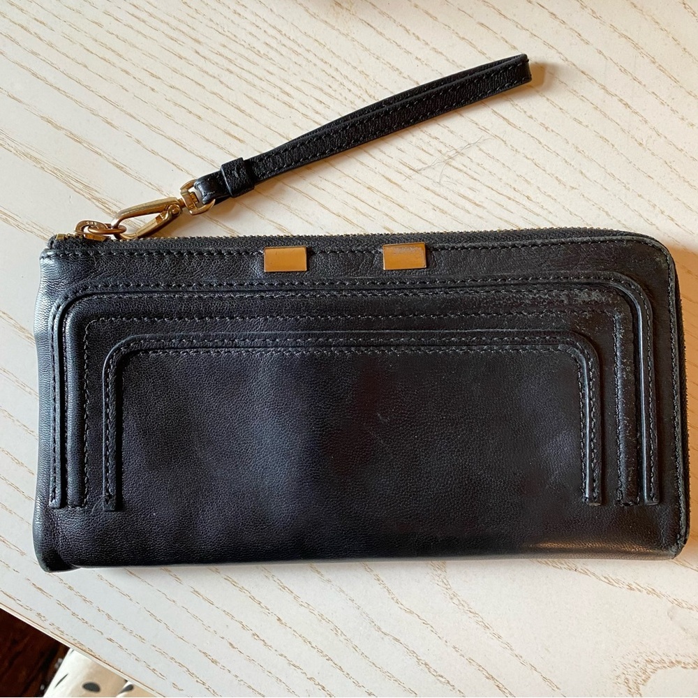 Danier Wallet Clutch with Strap Genuine Leather Black